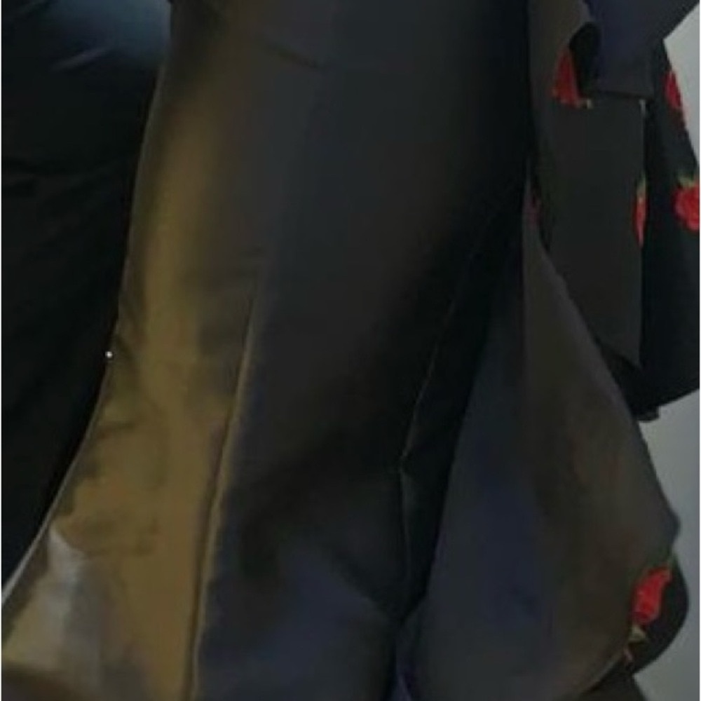 Black Satin Skirt with Red Floral Accents